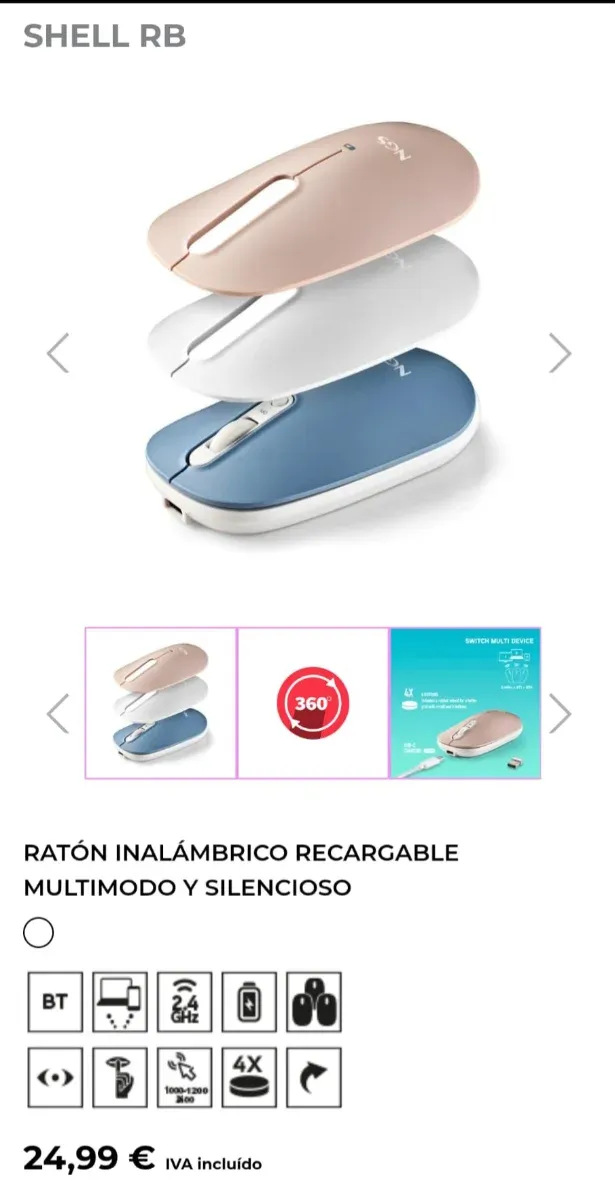 Ratón NGS Shell RB Inalámbrico Recargable afbeelding 2