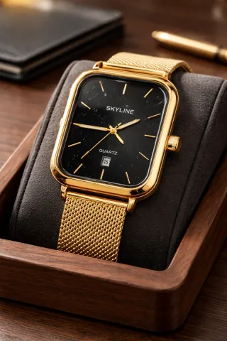Reloj SKYLINE Acero Dorado Esfera Negra