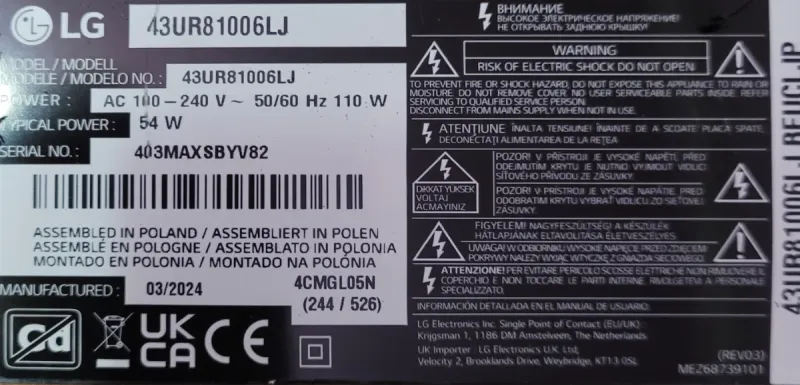 Placa LG 43UR81006LJ