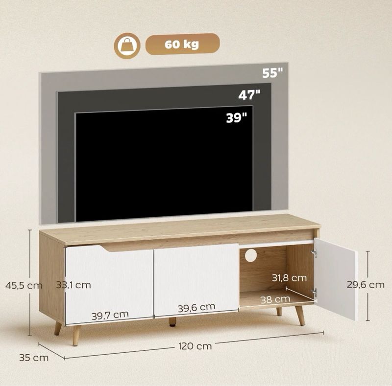 Mesa TV madera y blanco afbeelding 2