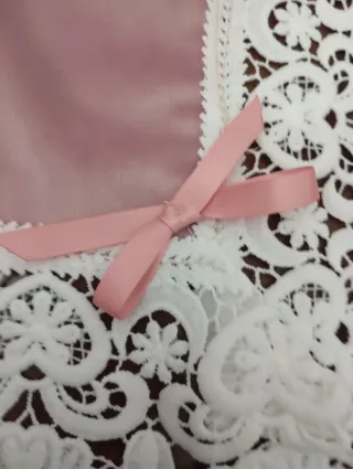 Tris centrini velluto rosa con pizzo e fiocchi