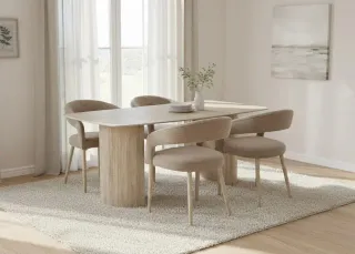 Mesa Comedor Ovalada + 4 Sillas Beige