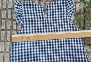 Blusa Vichy Bordada Azul y Blanco