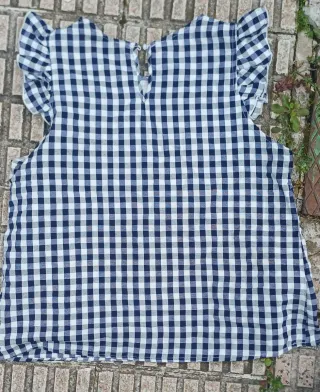Blusa Vichy Bordada Azul y Blanco