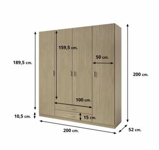 Armario de 4 puertas con cajones – Gran capacidad