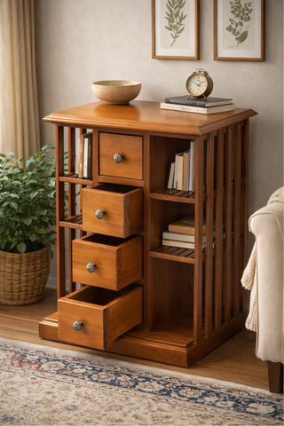 Mueble de madera con cajones y estanterías