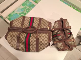 Set di due borse da viaggio stile Gucci marrone e verde
