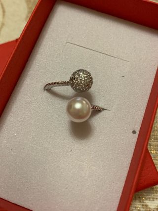 Anello perla e brillanti in argento