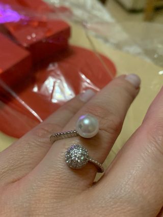 Anello perla e brillanti in argento