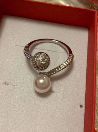 Anello perla e brillanti in argento