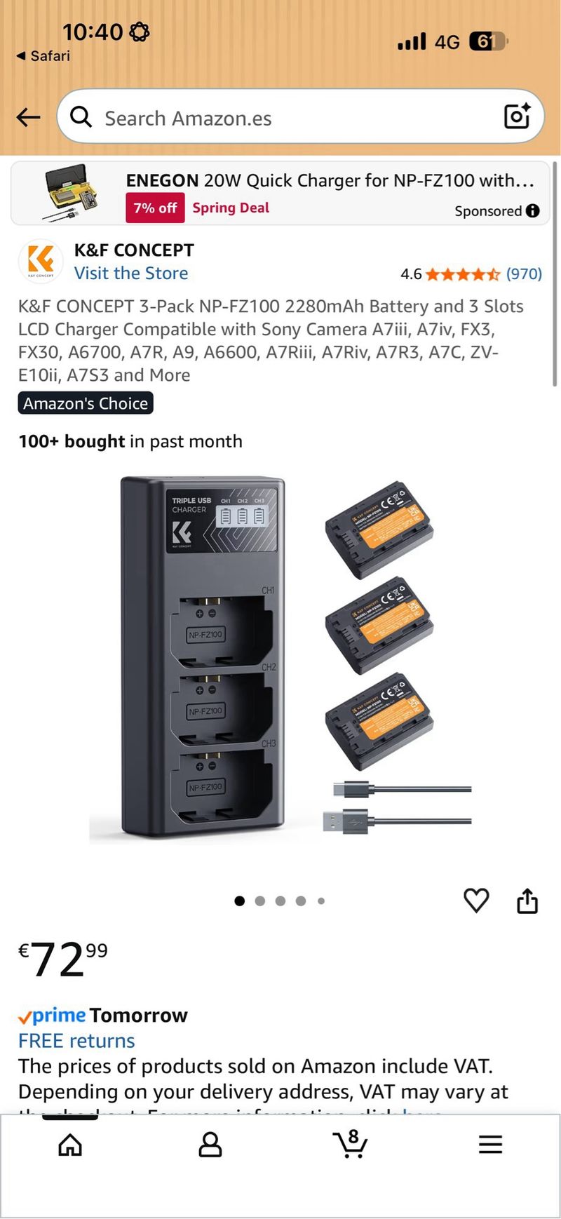 K&F Concept NP-FZ100 Batería y Cargador afbeelding 7