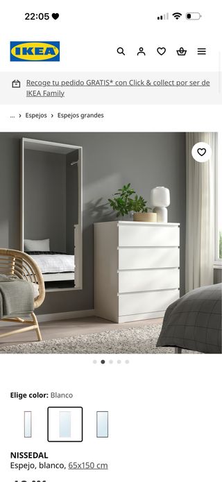 Espejo IKEA NISSEDAL Blanco 65x150 cm