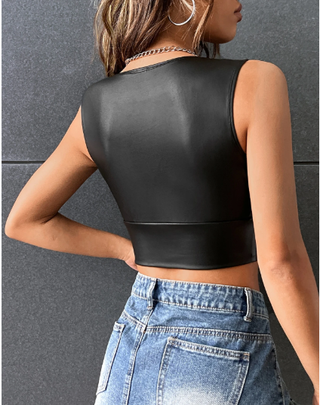 CROP TOP POLIPIEL NEGRO