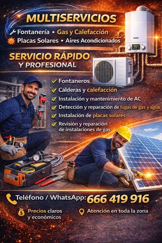 Multiservicios: Fontanería, Gas, AC, Placas Solare