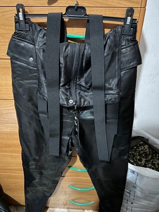 Salopette in vera pelle nera  (pantaloni da moto)