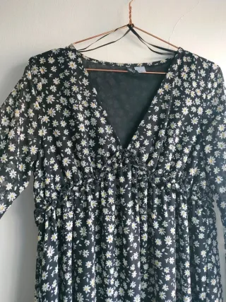 Vestido H&M flores gasa negro