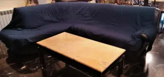 Sofá de piel azul 5 plazas.