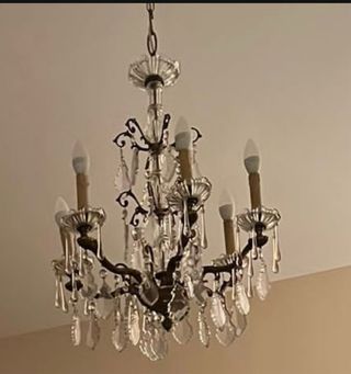 Lámpara de bronce y cristal antigua