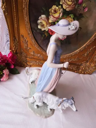 Figura grande Lladro original Dama con Perros Vint