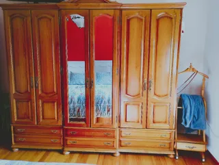 Armario de madera roble con puertas de cristal