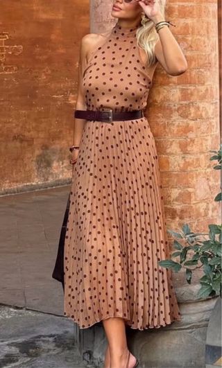 Vestido Zara lunares coral y marrón