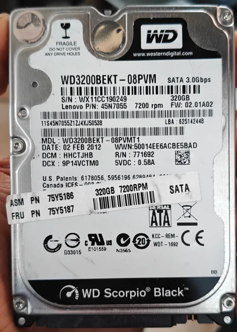 Disco duro WD Scorpio Black 320GB 7200rpm