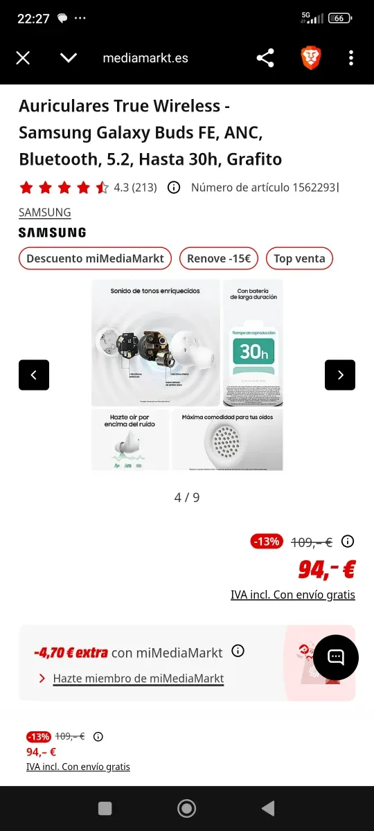 SAMSUNG GALAXY BUDS FE BLANCOS PRECINTADOS afbeelding 2