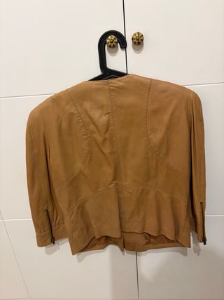 Cazadora Zara Cuero Marrón Mujer