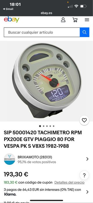 Cuentakilómetros Vespa PX200E GTV Piaggio