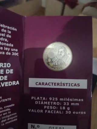 Moneda IV Centenario Muerte Cervantes Plata 30€