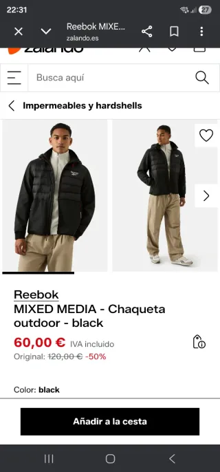 Chaqueta Reebok Negra y Gris con Capucha