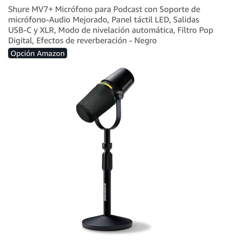 Micrófono Shure MV7+ Podcast Negro