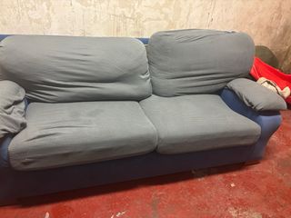 Sofá cama y sillones tela azul/gris
