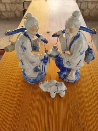 Pareja Figuras Chinas Antiguas Porcelana