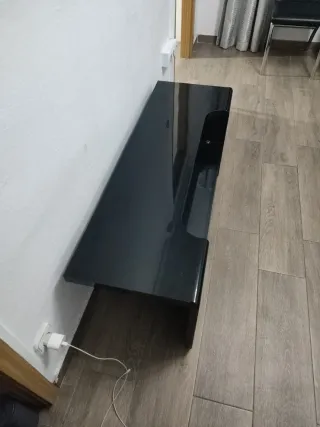 Mueble TV aparador salón negro madera y cristal