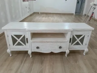 Mueble TV madera lacado blanco