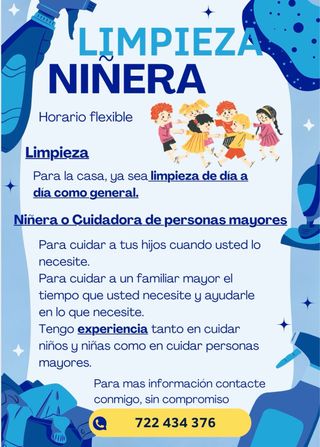 Limpieza, niñera y cuidado de personas mayores