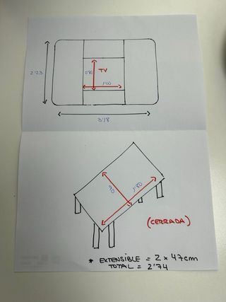 Mueble de salón madera nogal con mesa y 6 sillas