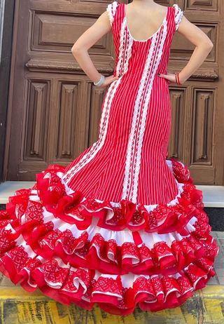 Traje de Flamenca Rojo Encaje Talla 40-42