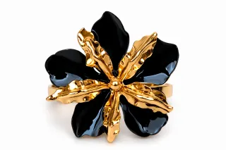 Pulsera flor negro y dorado elegante | Joyería