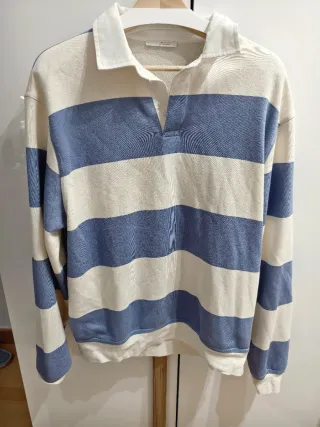 Sudadera Zara Rayas Azul/Beige Talla L