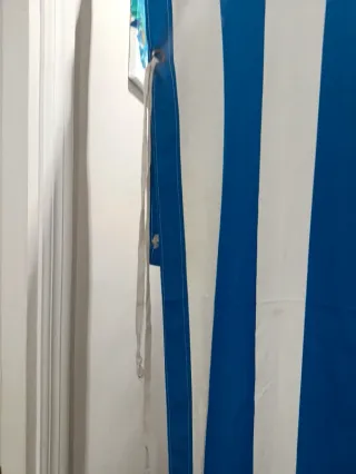 2 Cortinas Lona Exterior Rayas Azul Blanco