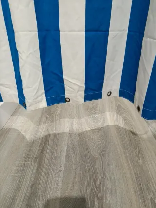 2 Cortinas Lona Exterior Rayas Azul Blanco