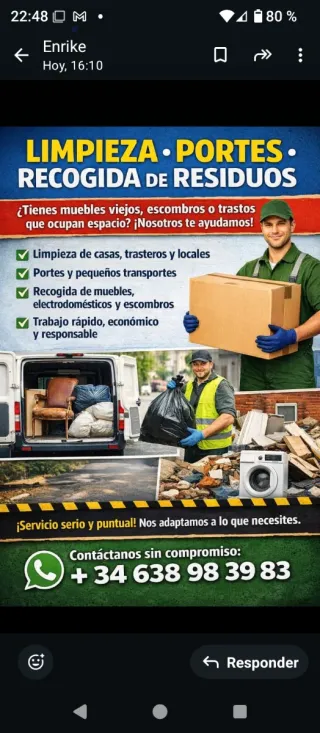 Limpieza.portes.recojida de residuos