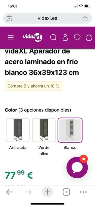 Aparador blanco con puerta de cristal