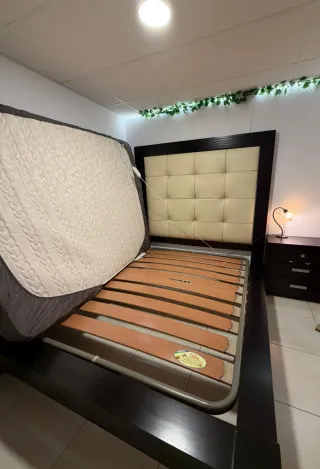Cama Capitoné Madera Maciza