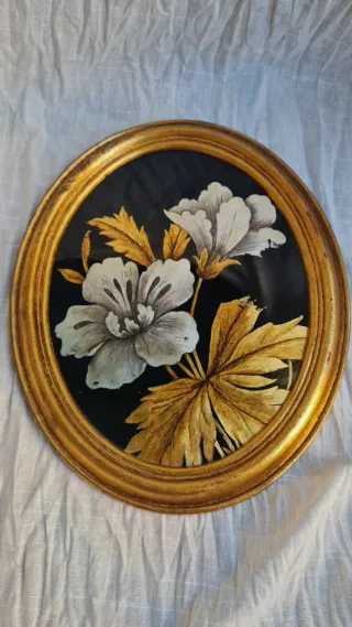 Cuadro Ovalado Floral Vintage Dorado