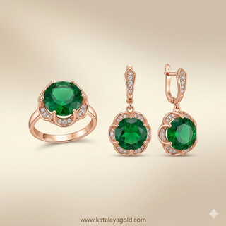 Conjunto Oro Rosa Agata Negra y Circonitas Bogema