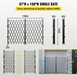 Puerta de Seguridad Plegable Doble, 382 × 214 cm (An × Al) Puerta Plegable W, Puerta de Seguridad de Acero en Acordeón, Puerta de Seguridad Expandible Flexible, Puerta de Barricada Rodante de 360°...