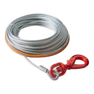Cable de Winch de Acero Galvanizado, 9.5 mm x 30.5 m 6895 kg de Resistencia a la Rotura, Cuerda de Winch de Alambre con Gancho Giratorio, Cable de Remolque de Alta Resistencia, Ajuste Universal pa...